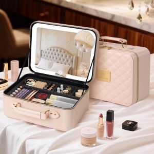 PD-12 Portable PU leather Travel Makeup Bag with LED Mirror