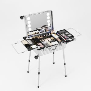 LM6-24A Aluminum Trolley Makeup Box With LED Light and bluetooth for Makeup Artist