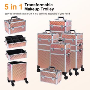 3475 Professional Rolling Makeup Case for Hairstylist, Nail Techs, Portable Beauty Organizer for Travel or Salon