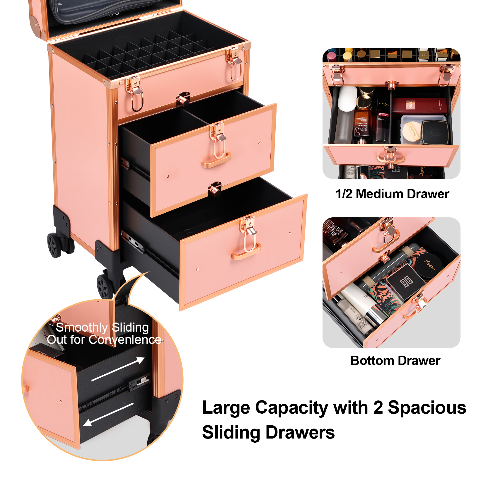 3488 trolley makeup case with trays and organized storage compartments
