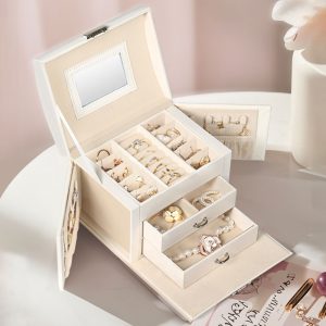1603 PU Jewelry Storage Box with Built-In Mirror