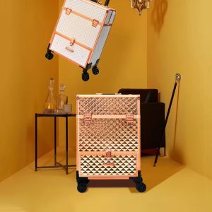 3600 OBOX professional makeup case foldable white black rose gold with 2 trays