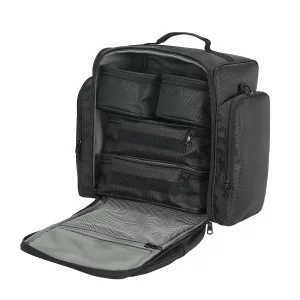 1680D Oxford makeup organizer bag with four removable PVC-top pouches