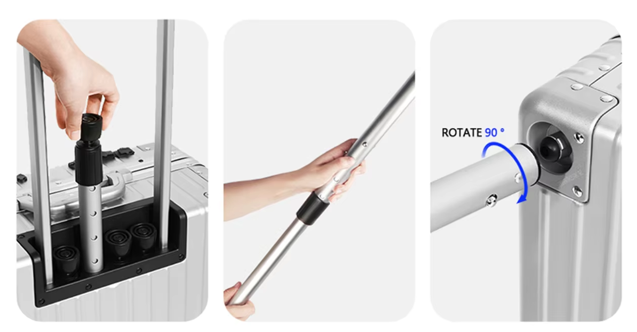 Steps for setting up and locking the telescopic support rod system.