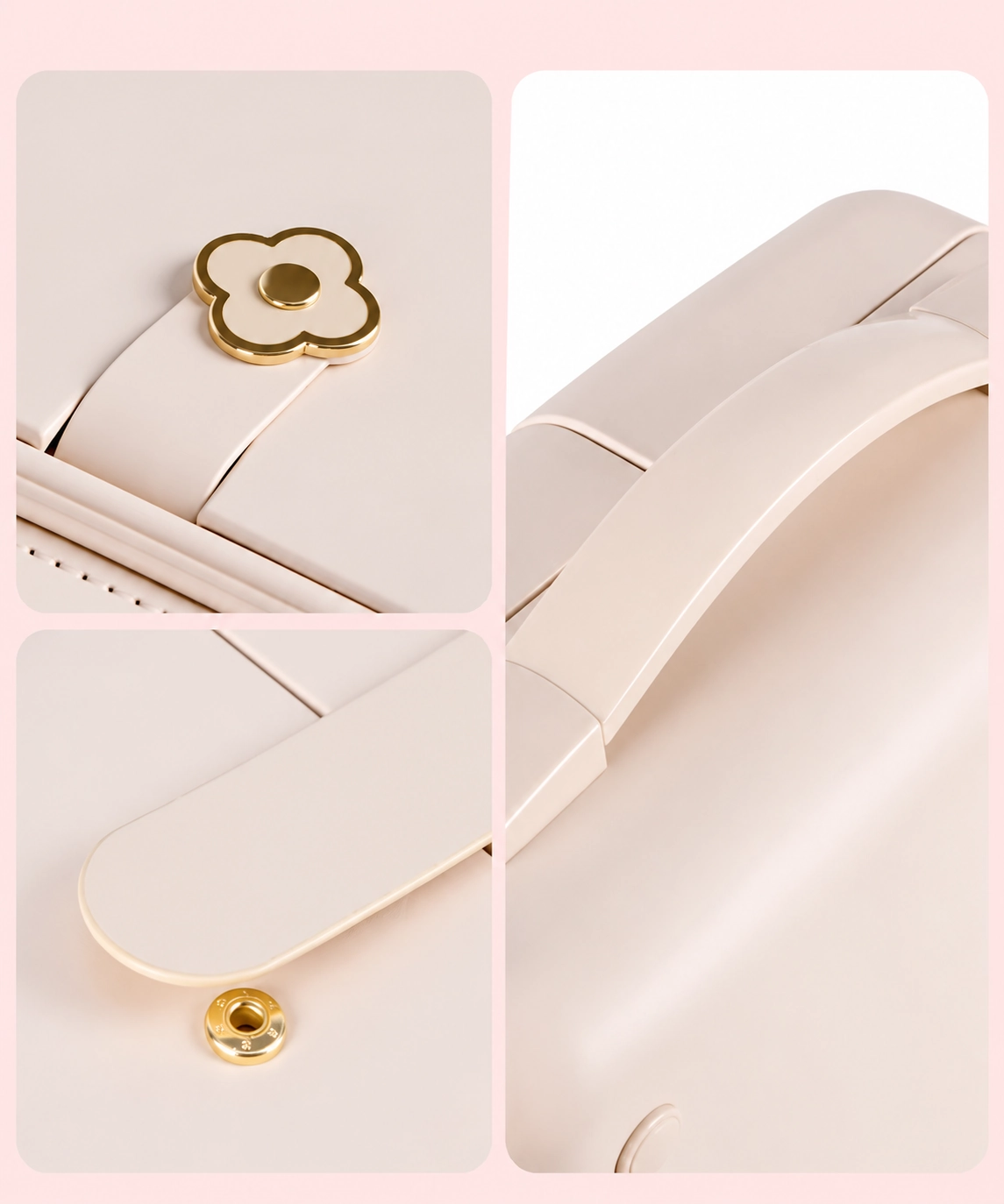 Four-leaf-clover magnetic clasp and round magnetic base closure on PDW-12 vanity case
