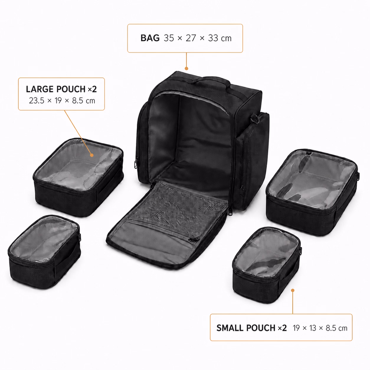 3329 makeup organizer bag and removable pouch dimensions