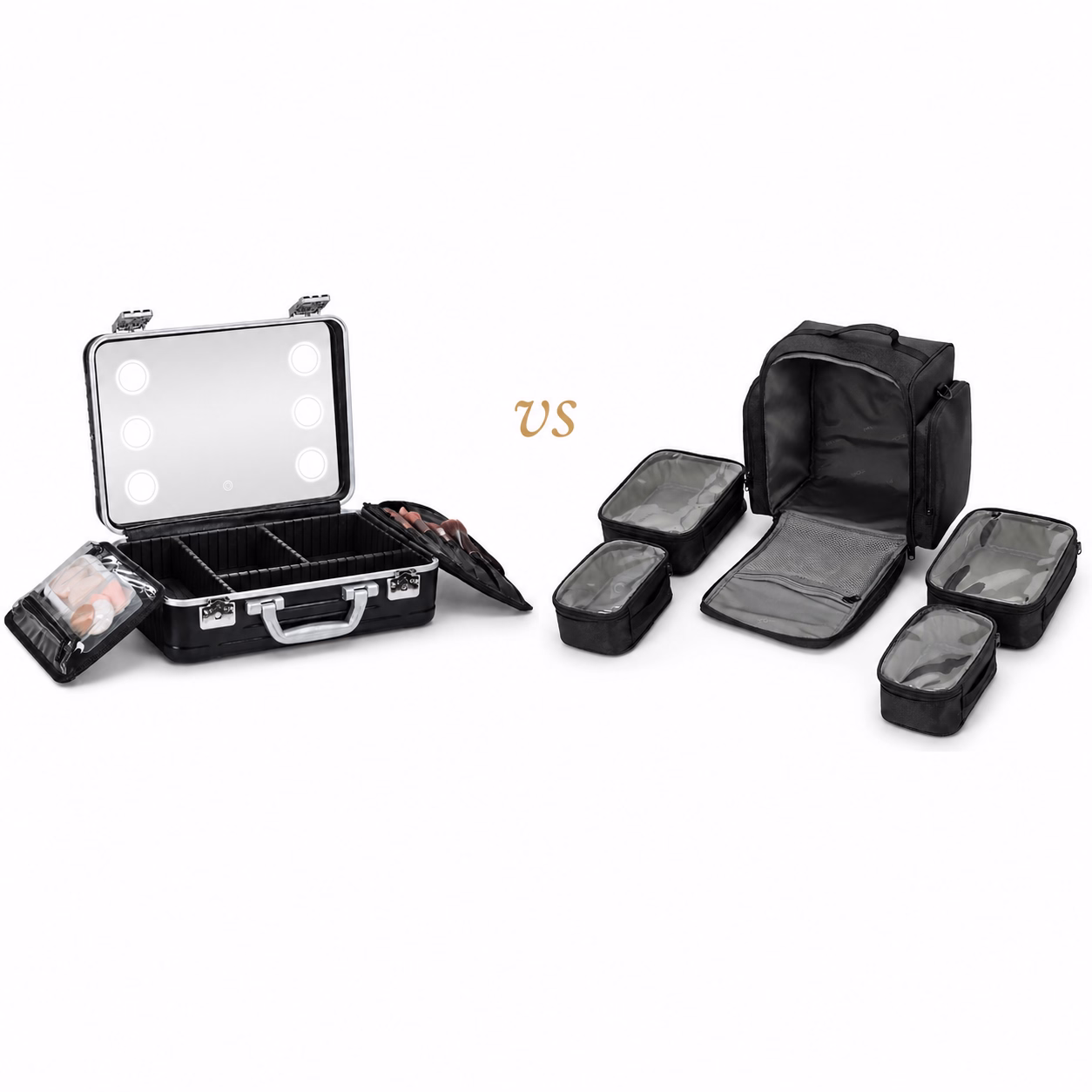 4029 hard shell makeup case compared with 3329 Oxford makeup organizer bag with removable pouches