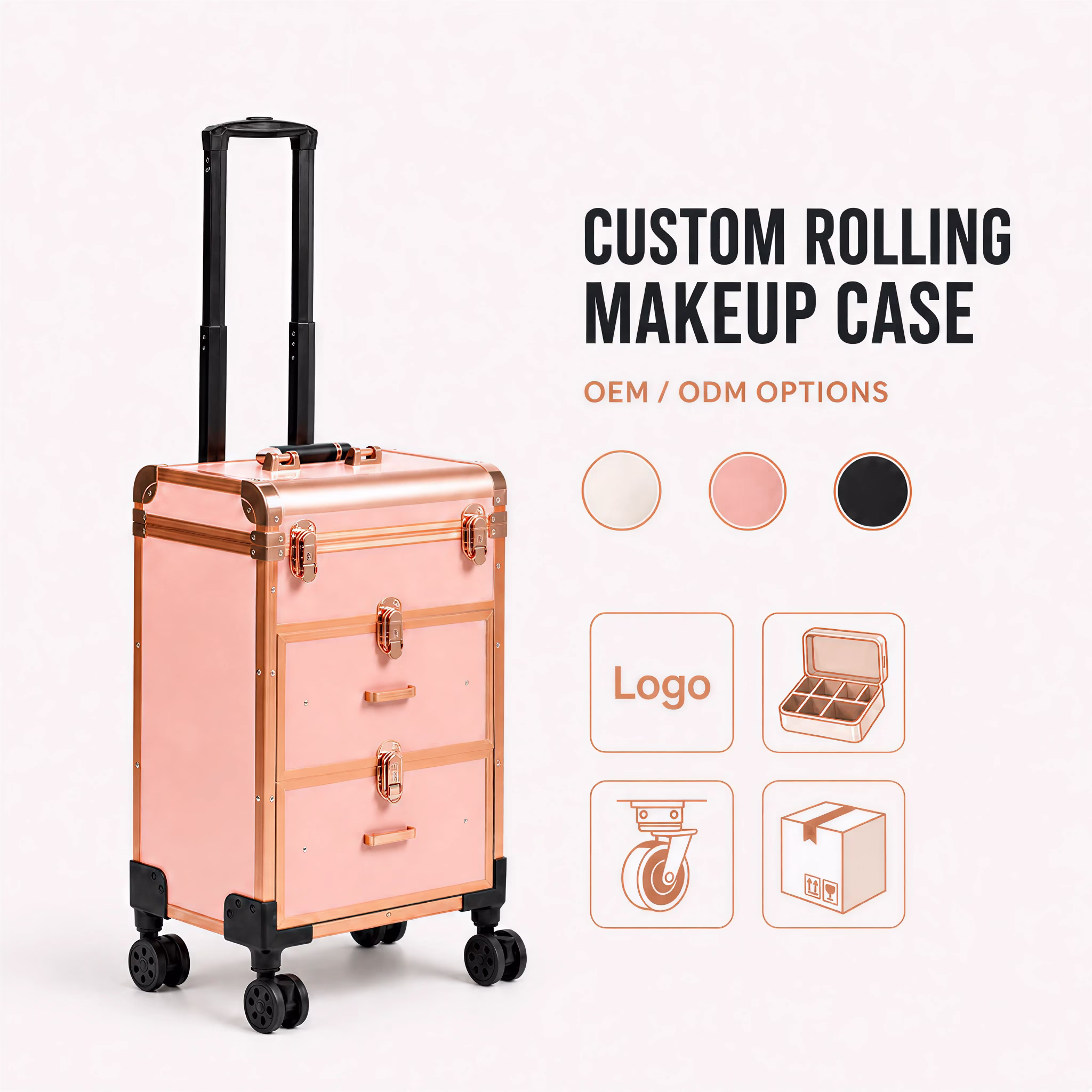 custom rolling makeup case OEM and ODM options for B2B buyers