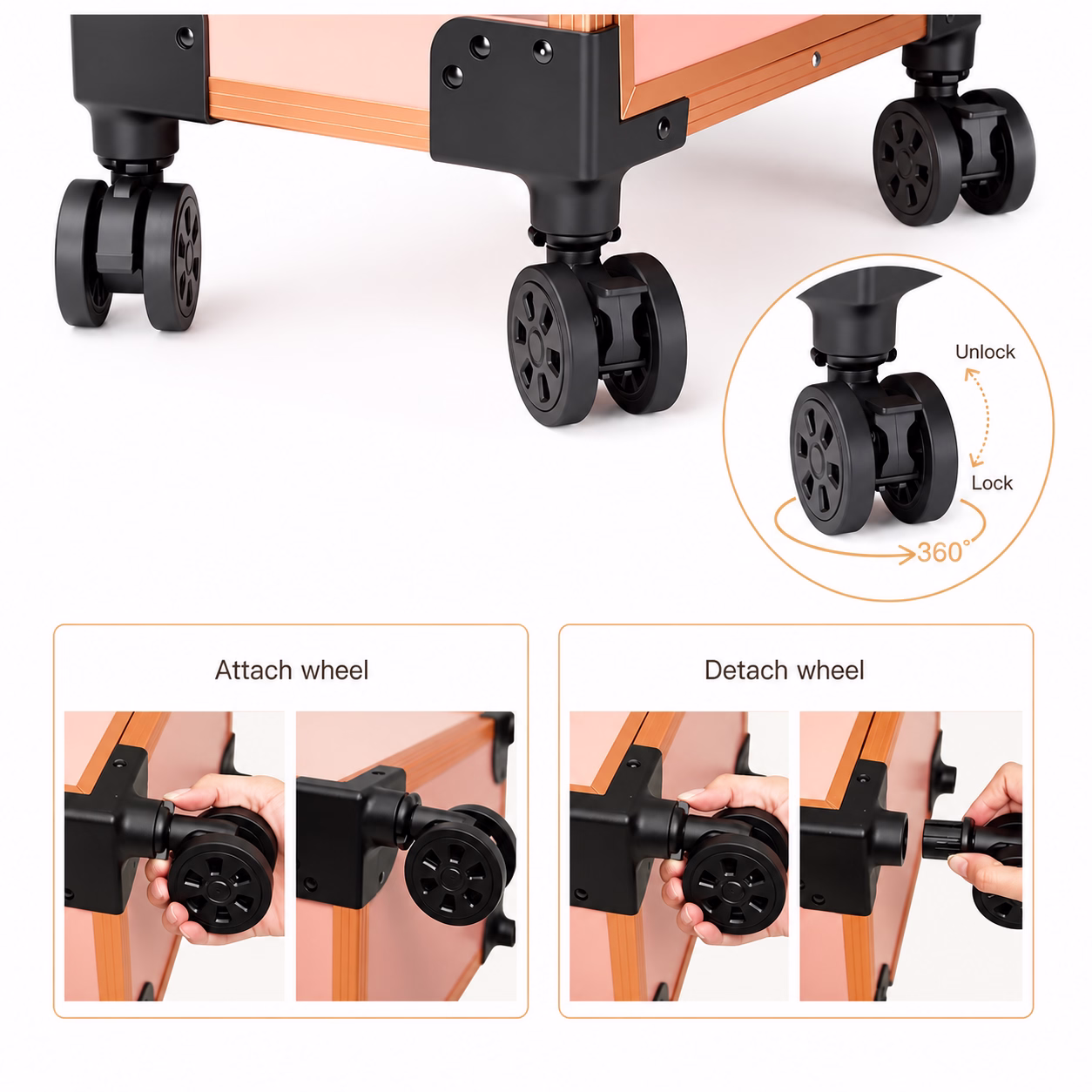3488 detachable TPE caster wheels with 360-degree swivel and lock function