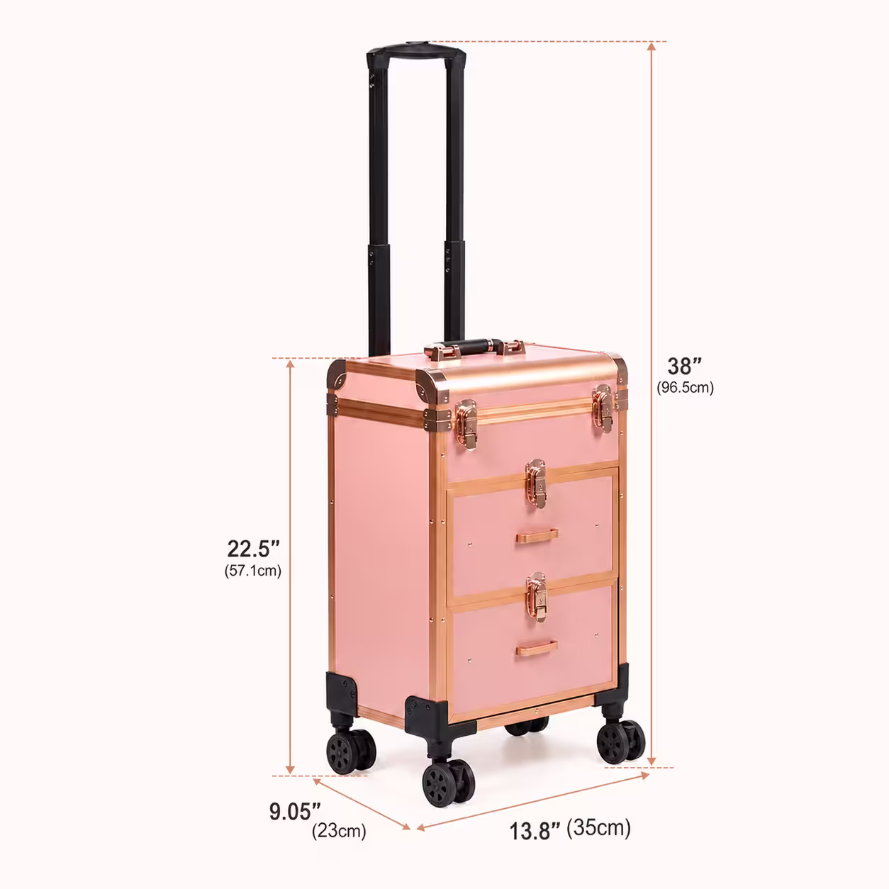 3488 rolling makeup case with exterior height, width and depth measurements