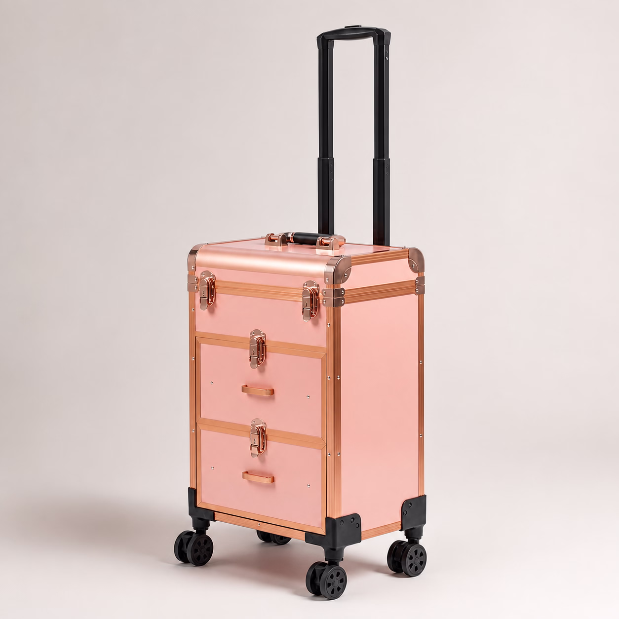 3488 large-capacity rolling makeup case with drawers and telescopic handle
