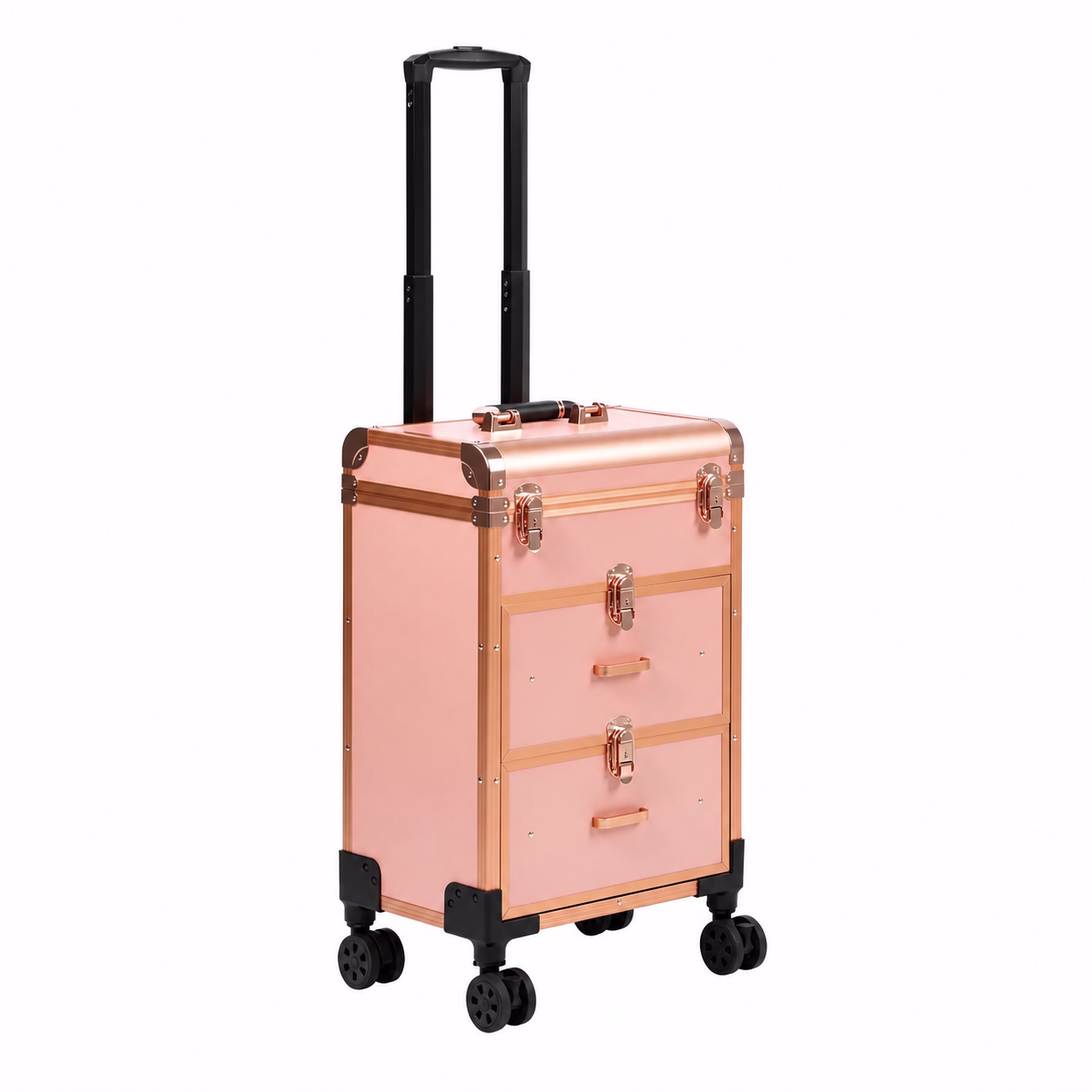 3488 large-capacity rolling makeup case with drawers and telescopic handle