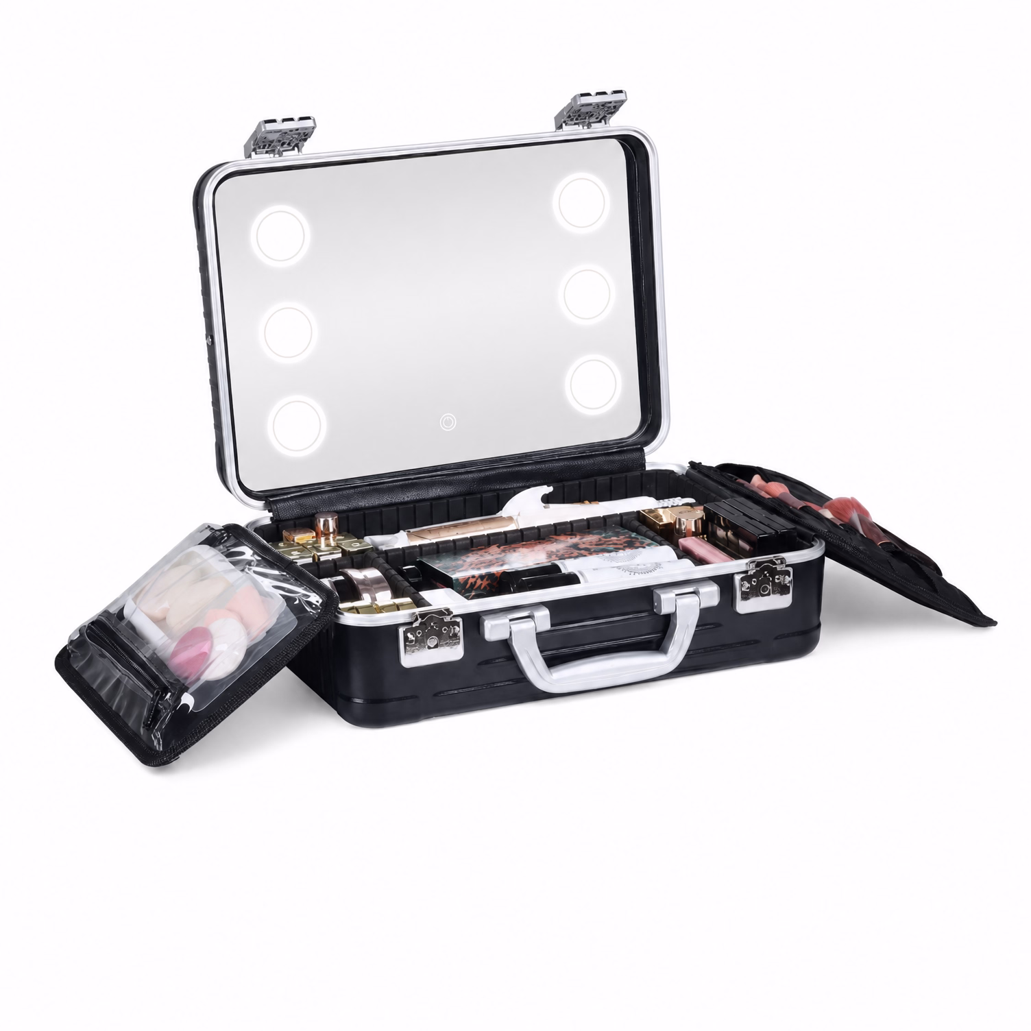 4029 hard shell makeup case with LED mirror and adjustable dividers