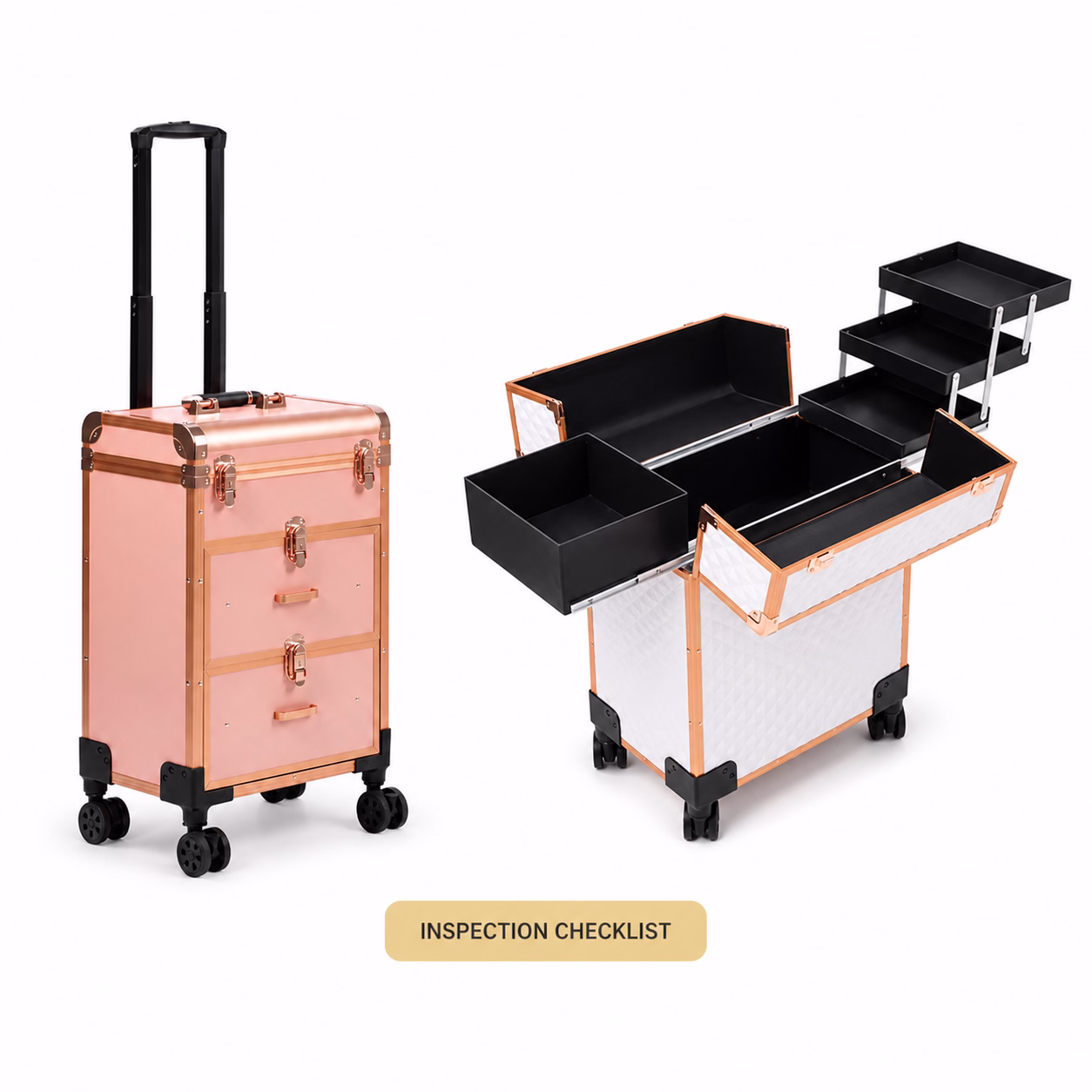 3488 closed rolling makeup case and 3599 open rolling makeup case for pre-shipment inspection