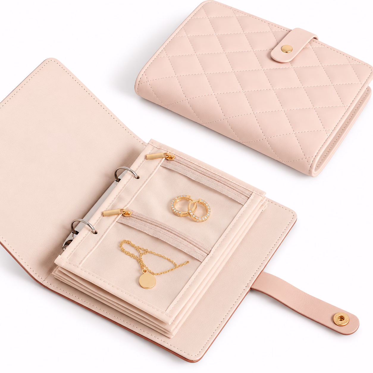 1615 jewelry storage book with removable pages and single-snap strap