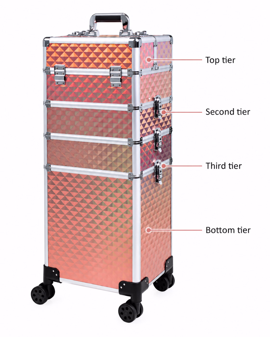 3475 makeup case showing the top, second, third and bottom tiers