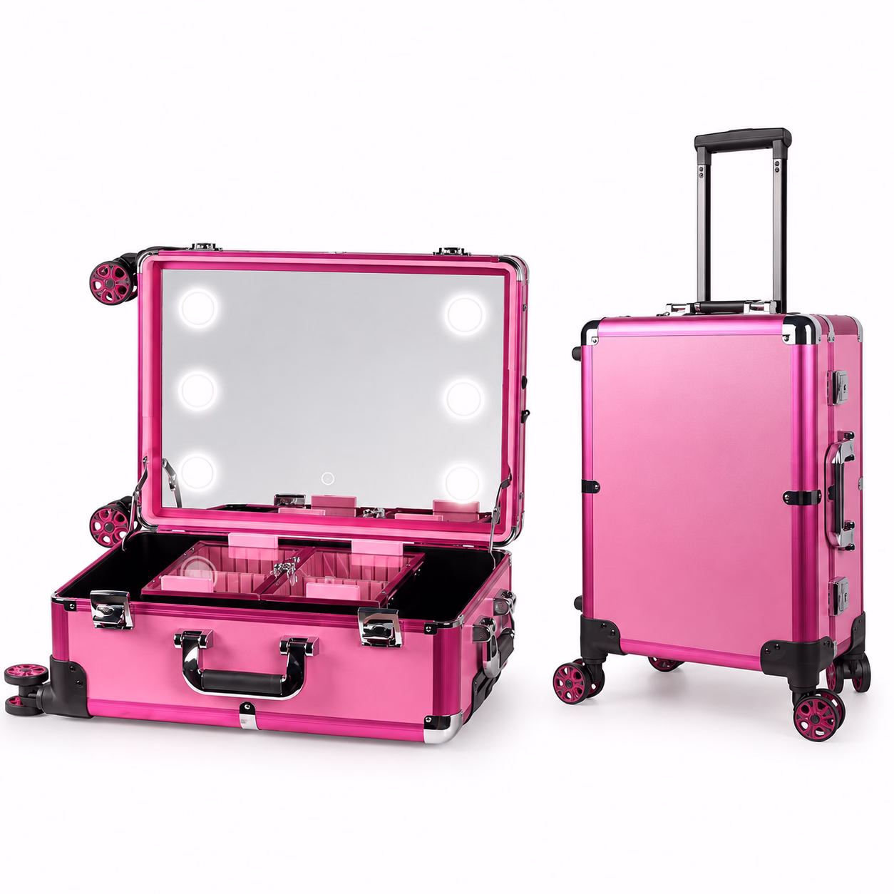 4620 makeup case opened to show its fixed LED mirror and storage compartments