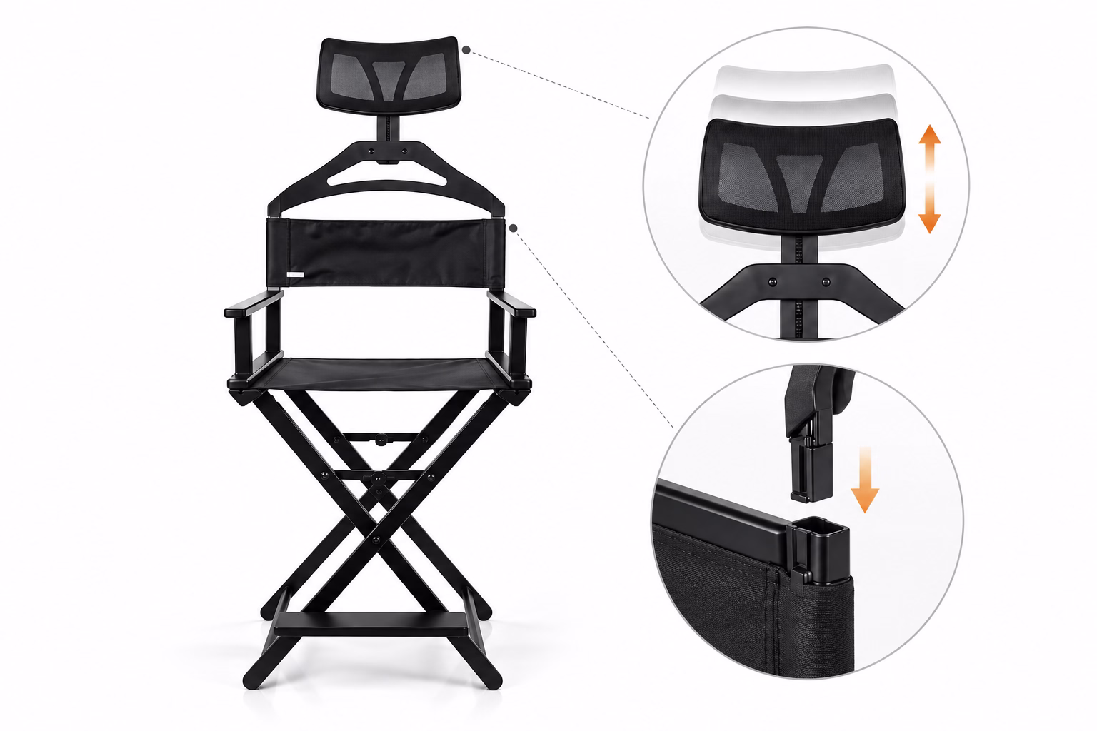 MYT removable and vertically adjustable headrest detail