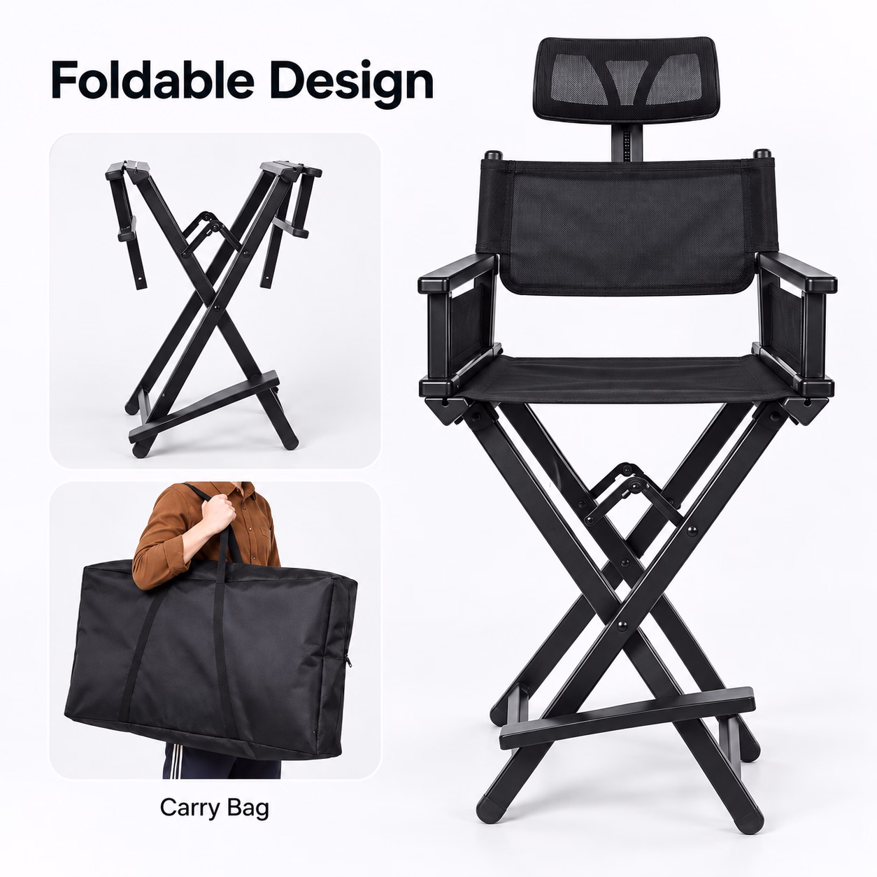 Folding Makeup Artist Chair Configuration Guide: Headrest, Tool Tray and Folding Options